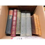 One box various antiquarian books to include French editions, the family crest book, text and plates