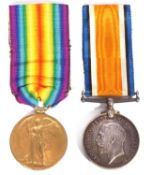 WWI British medal pair - war medal, victory medal to Lieut H Waters