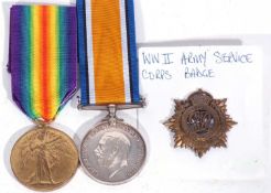 WWI British medal pair - war medal, victory medal to M-323323 PTE G Evans ASC