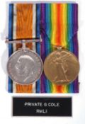 WWI British medal pair - war medal, victory medal to 2320 PLY-5 PTE George Cole RMLI