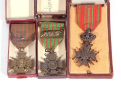 Cased WWI Belgian Croix de Guerre, together with WWI French Croix de Guerre 14-18 to Laurent