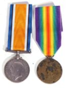 WWI British medal pair - war medal, victory medal to 53119 PTE HVA Vernon, Devon Regiment