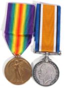 WWI British medal pair - war medal, victory medal to 027988 to PTE Ben Lawrence RAOC