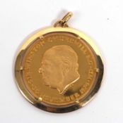Sir Winston Leonard Spencer Churchill, 90th Birthday 1964 22ct large gold medallion, In a 18ct