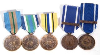 Quantity of 5 UN medals to include 2 Yugoslavia, UNMEE - Ethiopian, UNAMSIL, Sierra Leone and