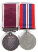 GRVI Regular Army LSGC medal to Lieut AE Bell, Green Howards and 1939-45 medal