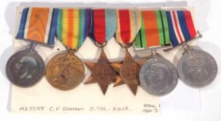 WWI and WWII medal group to M2 5255 CF Graham, O. Tel, RNVR to include 1914-18 war medal, victory