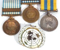 Queen ERII Korean War UN Medal pair to L/FX 857853 HC Minter POA RN with further UN medal and UN cap