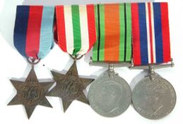 WWII medal group, 1939-45 star, Italy star, defence medal and 1939-45 medal