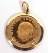 Sir Winston Leonard Spencer Churchill, 90th birthday 1964 22ct small gold medallion in a 18ct gold