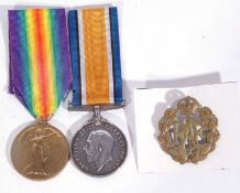 WWI British medal group pair of war medal and victory medal to 75523 1am Percy William Hall RAF with
