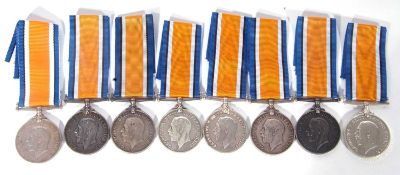 Quantity of 8 WWI British war medals: L-7020 PTE W Collins, East Kent Regiment; S-20166 PTE H
