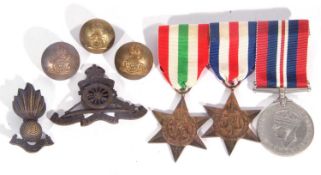 3 x British WWII medal pairs: Italy star, defence medal; defence medal and 1939-45 medal; 1939-45