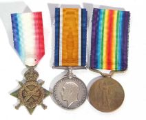 WWI trio British 1914-15 star, war medal and victory medal to 88513, SDUR F Oxley RFA