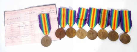 Quantity of 8 WWI victory medals: to 22501 PTE J Nicol, Royal Scots; Lieut WAD Henry; PTE AV