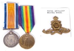 WWI British medal pair - war medal, victory medal to 194676 GNR T Dytham RA