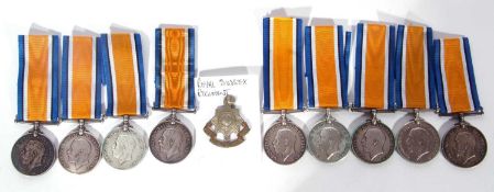 Quantity of 9 WWI British war medals : to 162209 GNR F Barnes RA. ; 3-6295 PTE L Wilson Gordon,