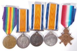 WWI group of 5 medals: 55437 PTE BH Light RAMC 1914-15 star; , War medal 101696 PTE AE Spivey