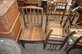 TWO EDWARDIAN BEDROOM CHAIRS AND A 19TH CENTURY KITCHEN CHAIR (3)