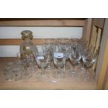 MIXED LOT: VARIOUS DRINKING GLASSES, LIQUEUR DECANTER AND GLASSES