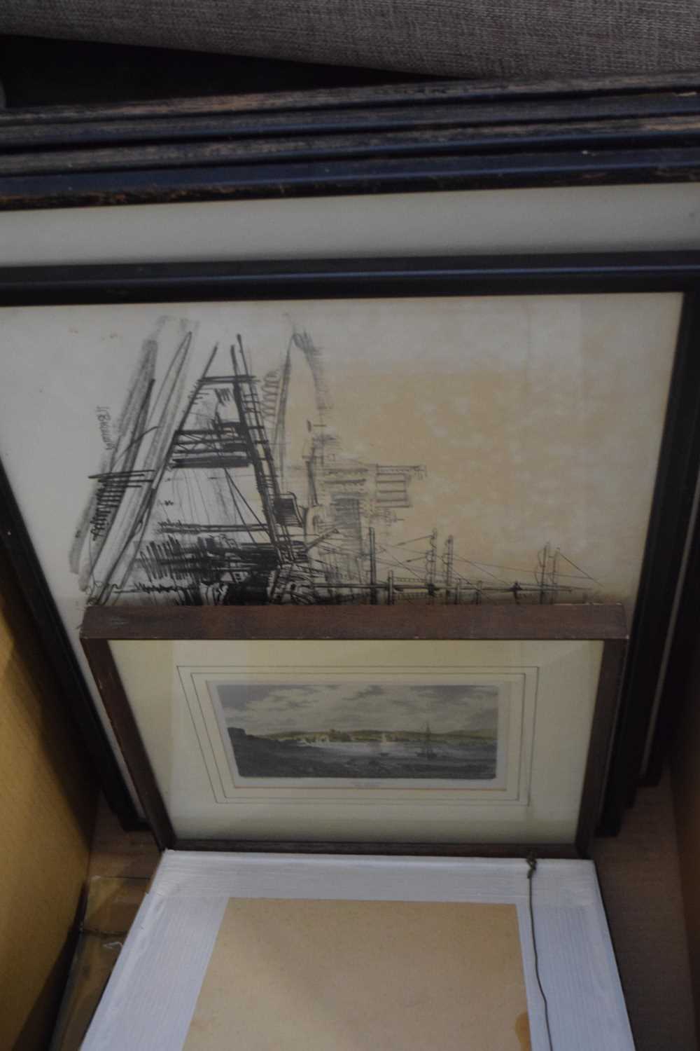 BOX OF ASSORTED PICTURES TO INCLUDE VARIOUS STUDIES, BOATS AND MARINE INTEREST, COLOURED ENGRAVING - Image 3 of 7