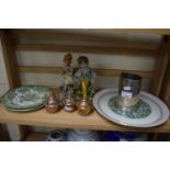 MIXED LOT: MODERN FIGURES, PEWTER TANKARD, FRENCH SERVING PLATE ETC