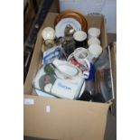 BOX OF VARIOUS ASSORTED HOUSE CLEARANCE CERAMICS AND OTHER ITEMS