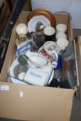 BOX OF VARIOUS ASSORTED HOUSE CLEARANCE CERAMICS AND OTHER ITEMS