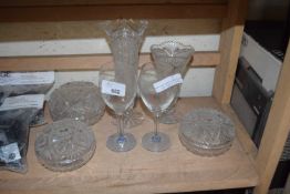 MIXED LOT: CUT GLASS DRESSING TABLE BOXES, VARIOUS VASES ETC