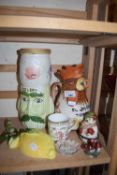 MIXED LOT: NOVELTY COCKEREL JUG, VARIOUS ORNAMENTS, CELERY VASE ETC