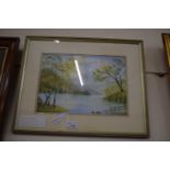 EMMIE PINCHIN, RYDAL WATER, WATERCOLOUR, FRAMED AND GLAZED