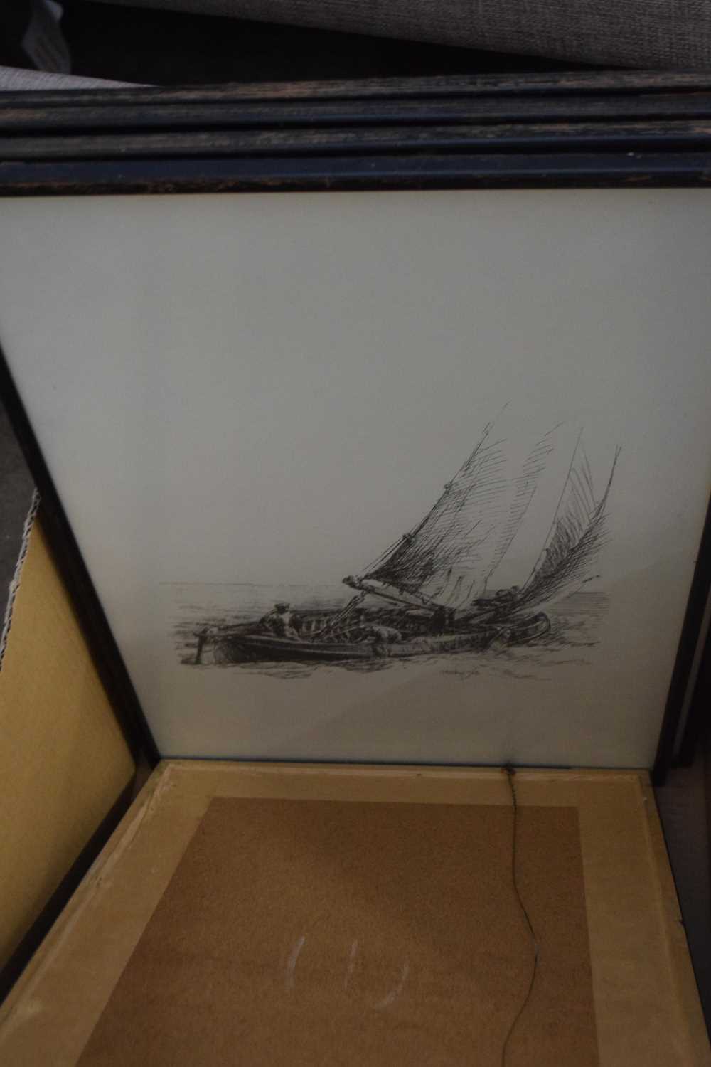 BOX OF ASSORTED PICTURES TO INCLUDE VARIOUS STUDIES, BOATS AND MARINE INTEREST, COLOURED ENGRAVING - Image 4 of 7
