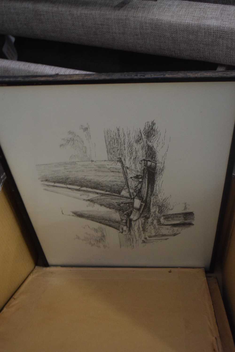 BOX OF ASSORTED PICTURES TO INCLUDE VARIOUS STUDIES, BOATS AND MARINE INTEREST, COLOURED ENGRAVING - Image 7 of 7