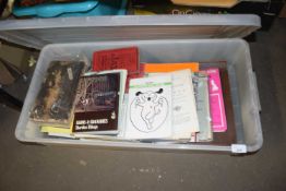 BOX OF VARIOUS BOOKS AND EPHEMERA TO INCLUDE BULLETIN OF THE GEOLOGICAL SOCIETY OF NORFOLK, 78 RPM