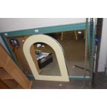 PAINTED WOODEN SURROUND OVER MANTEL MIRROR TOGETHER WITH AN ARCHED SHAPE MIRROR