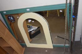 PAINTED WOODEN SURROUND OVER MANTEL MIRROR TOGETHER WITH AN ARCHED SHAPE MIRROR