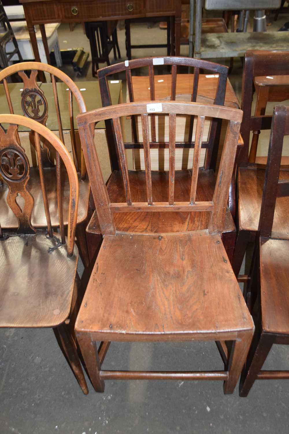 19TH CENTURY ELM SEATED DINING CHAIR AND FURTHER DINING CHAIR (2)