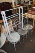 THREE VARIOUS PAINTED BENTWOOD CHAIRS AND A TOWEL RAIL (4)