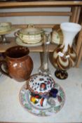 MIXED LOT: GLASS VASES, ORIENTAL PLATE AND OTHER ASSORTED WARES
