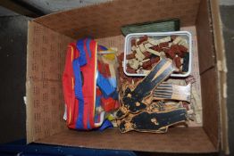 A mixed lot of vintage toys to include: - A bagged set of Brio coloured wooden construction shapes -