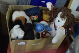 BOX OF VARIOUS VINTAGE SOFT TOYS AND OTHER ITEMS