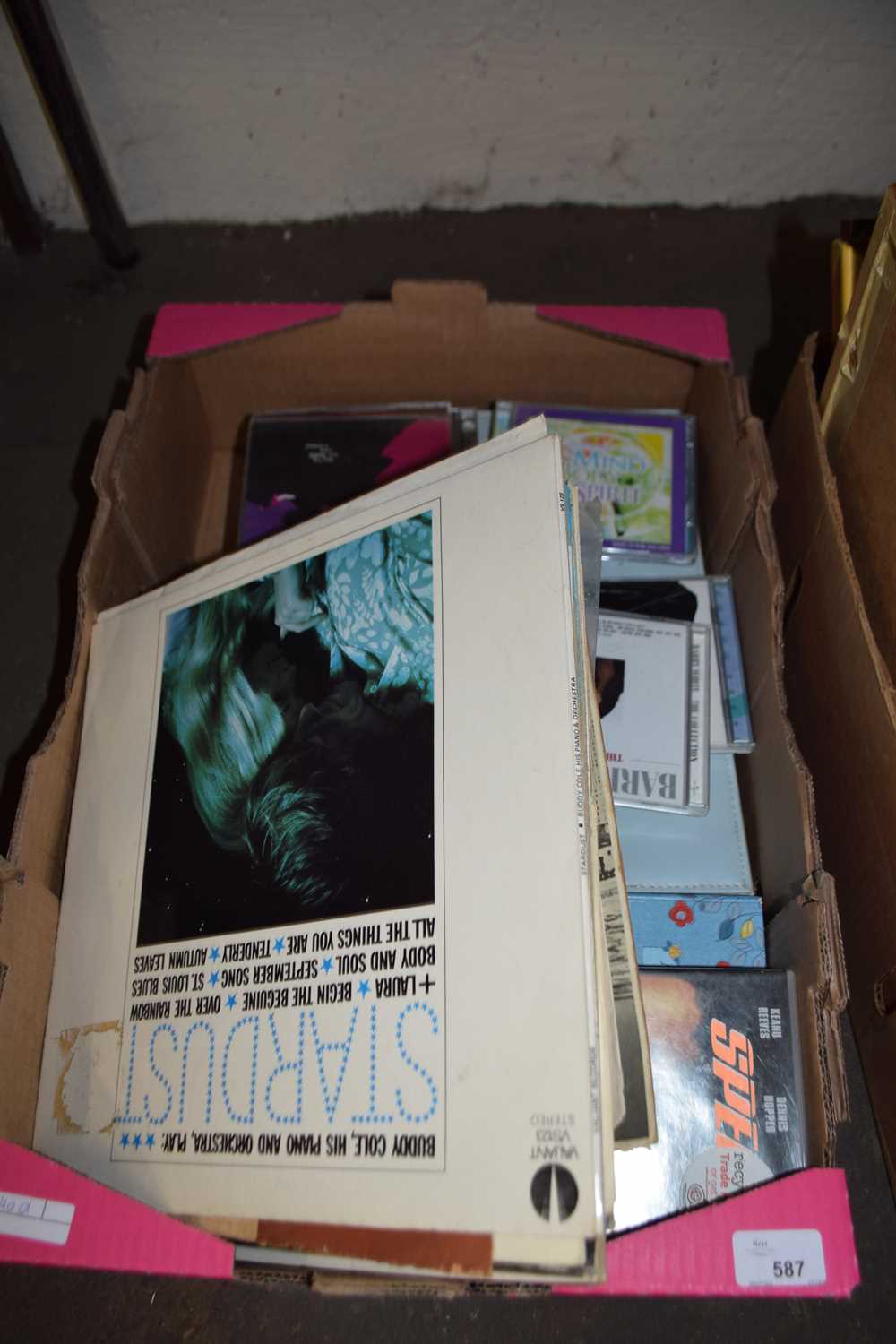 BOX OF VARIOUS ASSORTED RECORDS, CD'S, DVD'S