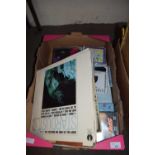 BOX OF VARIOUS ASSORTED RECORDS, CD'S, DVD'S