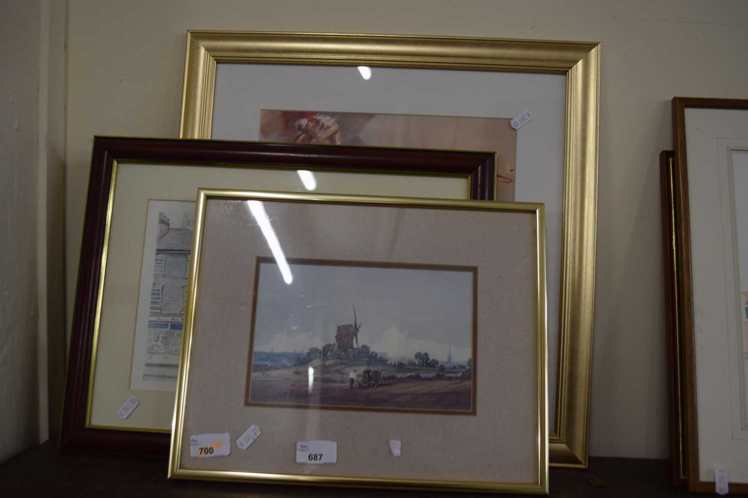 MIXED LOT: COLOURED PRINT BALLERINA, FRAMED PRINT TOMBLAND, NORWICH AND ONE OTHER (3)