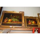 CONTEMPORARY SCHOOL, TWO STILL LIFE STUDIES OF FRUIT, OIL ON CANVAS, GILT FRAMED (2)