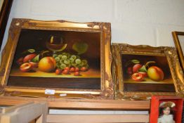 CONTEMPORARY SCHOOL, TWO STILL LIFE STUDIES OF FRUIT, OIL ON CANVAS, GILT FRAMED (2)