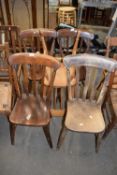 SET OF FOUR VICTORIAN ELM SEATED KITCHEN CHAIRS TOGETHER WITH A FURTHER PINE CHAIR