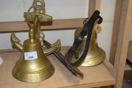 TWO BRASS WALL MOUNTED BELLS