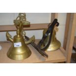 TWO BRASS WALL MOUNTED BELLS