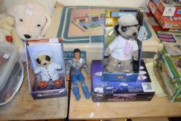TWO 'COMPARE THE MARKET' MEERKATS, A BALLISTIC LIGHT GUN FOR USE WITH PLAYSTATION AND A ACTION MAN